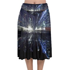 Cityscape-light-zoom-city-urban Velvet Flared Midi Skirt