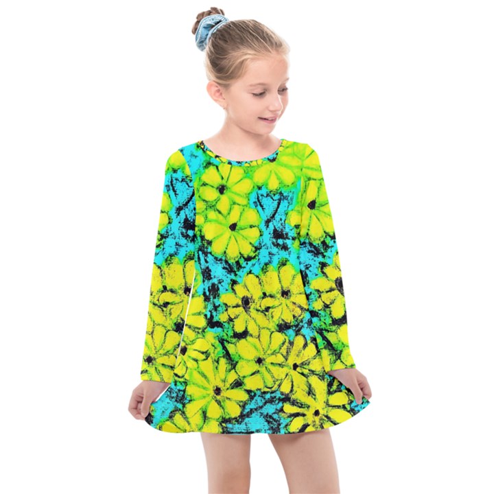 Chrysanthemums Kids  Long Sleeve Dress