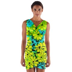 Chrysanthemums Wrap Front Bodycon Dress by Hostory