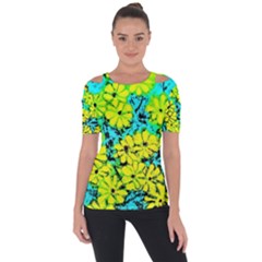 Chrysanthemums Shoulder Cut Out Short Sleeve Top by Hostory