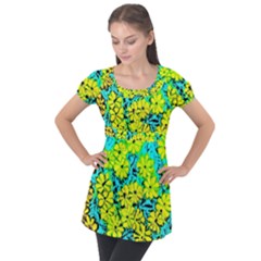 Chrysanthemums Puff Sleeve Tunic Top by Hostory