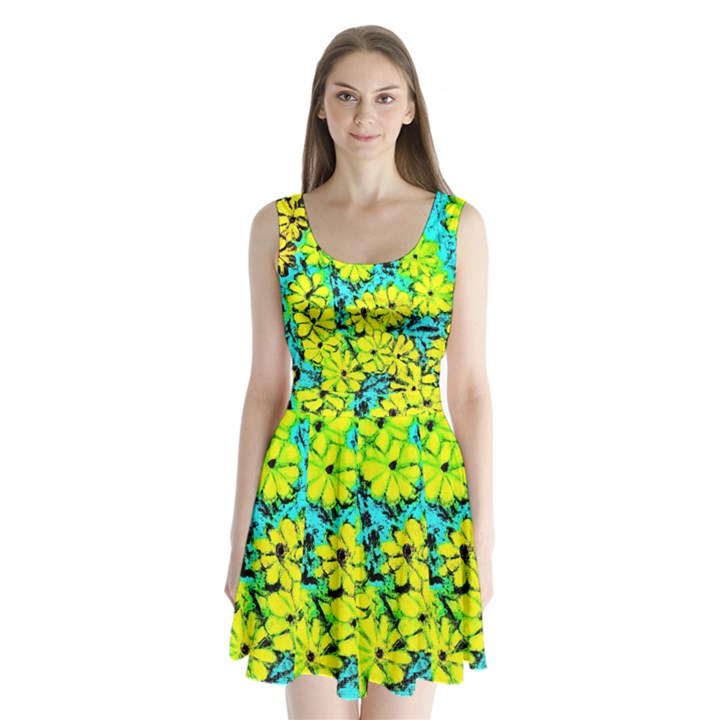 Chrysanthemums Split Back Mini Dress 