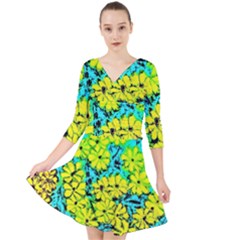 Chrysanthemums Quarter Sleeve Front Wrap Dress by Hostory