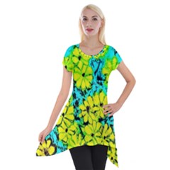 Chrysanthemums Short Sleeve Side Drop Tunic by Hostory