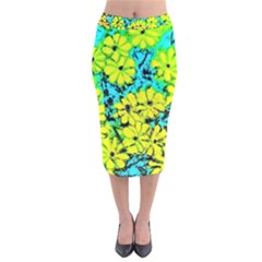 Chrysanthemums Velvet Midi Pencil Skirt by Hostory