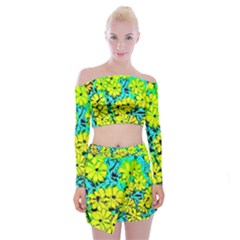 Chrysanthemums Off Shoulder Top With Mini Skirt Set by Hostory