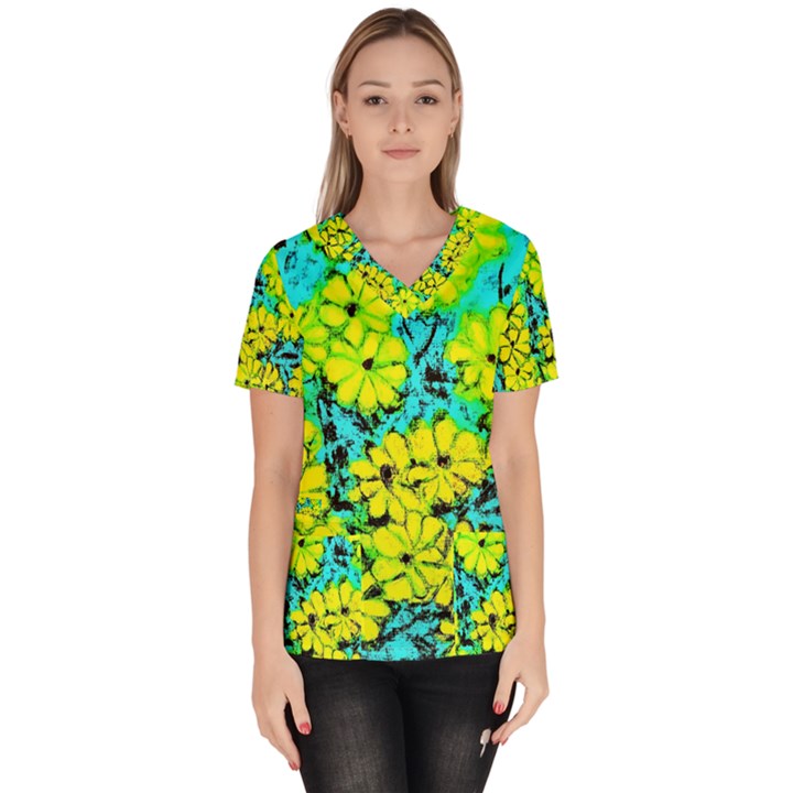 Chrysanthemums Women s V-Neck Scrub Top