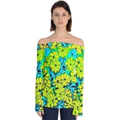 Chrysanthemums Off Shoulder Long Sleeve Top by Hostory