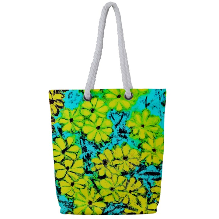 Chrysanthemums Full Print Rope Handle Tote (Small)