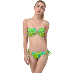 Chrysanthemums Twist Bandeau Bikini Set by Hostory