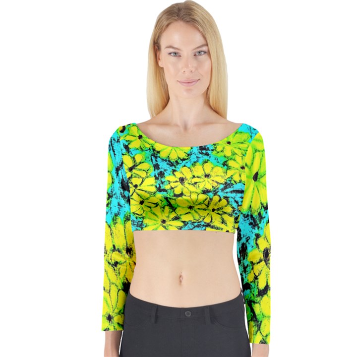 Chrysanthemums Long Sleeve Crop Top