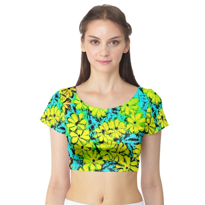 Chrysanthemums Short Sleeve Crop Top