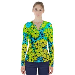 Chrysanthemums V-neck Long Sleeve Top by Hostory