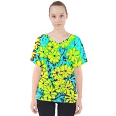 Chrysanthemums V-neck Dolman Drape Top by Hostory