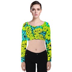 Chrysanthemums Velvet Long Sleeve Crop Top by Hostory