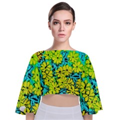 Chrysanthemums Tie Back Butterfly Sleeve Chiffon Top by Hostory