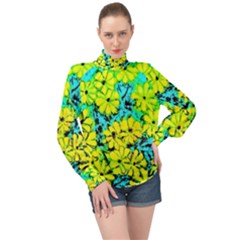 Chrysanthemums High Neck Long Sleeve Chiffon Top by Hostory