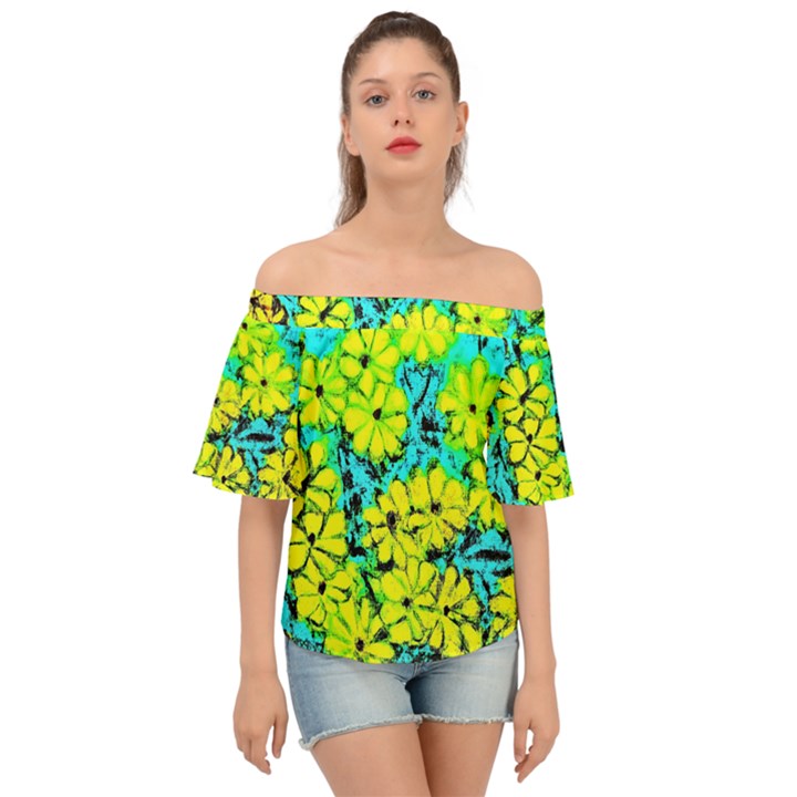 Chrysanthemums Off Shoulder Short Sleeve Top