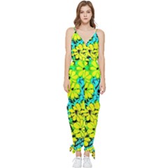 Chrysanthemums Sleeveless Tie Ankle Jumpsuit by Hostory