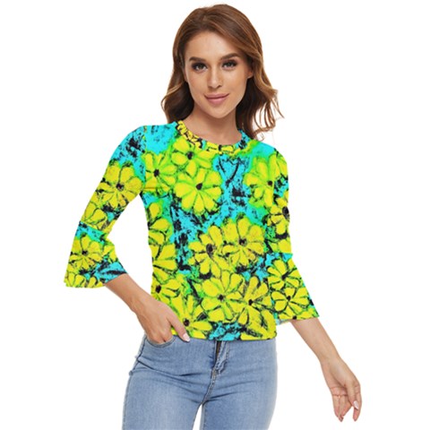 Chrysanthemums Bell Sleeve Top by Hostory