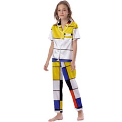 Composition A By Piet Mondrian Kids  Satin Short Sleeve Pajamas Set