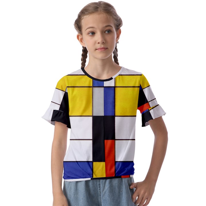 Composition A By Piet Mondrian Kids  Cuff Sleeve Scrunch Bottom Tee