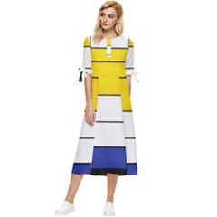 Composition A By Piet Mondrian Bow Sleeve Chiffon Midi Dress