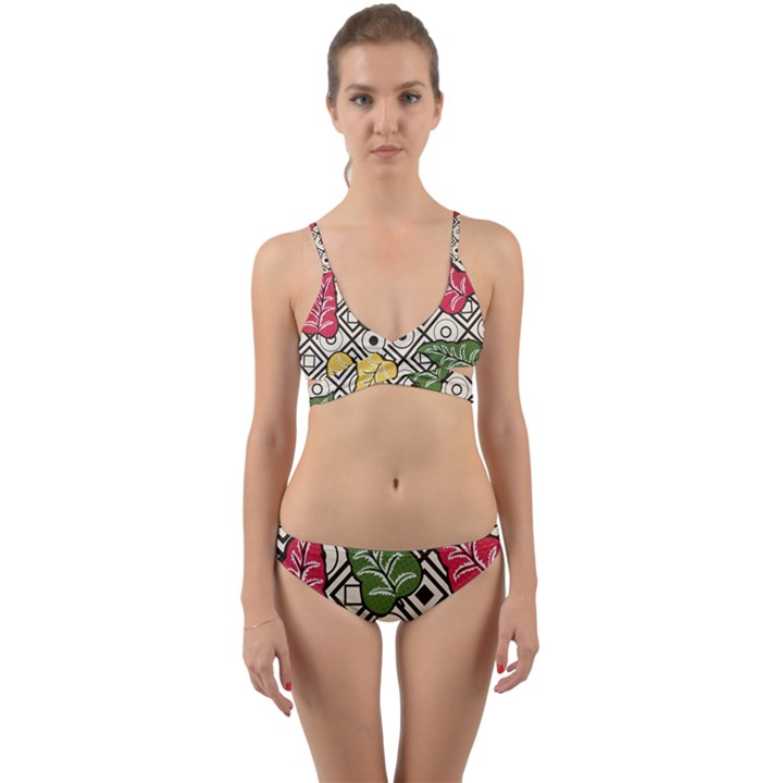 Leaves Foliage Batik Seamless Wrap Around Bikini Set