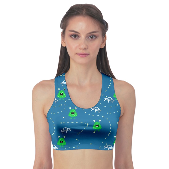 Funny Aliens With Spaceships Sports Bra