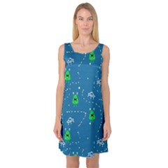 Funny Aliens With Spaceships Sleeveless Satin Nightdress by SychEva