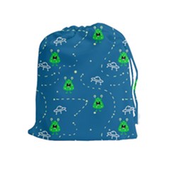 Funny Aliens With Spaceships Drawstring Pouch (xl) by SychEva