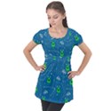 Funny Aliens With Spaceships Puff Sleeve Tunic Top View1