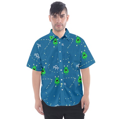 Funny Aliens With Spaceships Men s Short Sleeve Shirt by SychEva