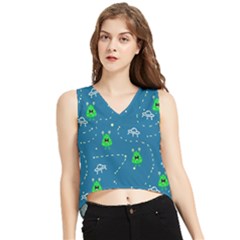 Funny Aliens With Spaceships V-neck Cropped Tank Top by SychEva