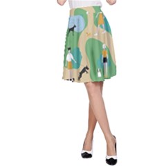 Girls With Dogs For A Walk In The Park A-line Skirt by SychEva