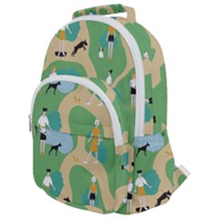 Girls With Dogs For A Walk In The Park Rounded Multi Pocket Backpack by SychEva