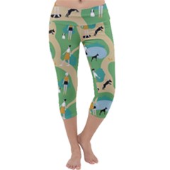 Girls With Dogs For A Walk In The Park Capri Yoga Leggings by SychEva