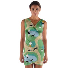 Girls With Dogs For A Walk In The Park Wrap Front Bodycon Dress by SychEva