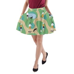 Girls With Dogs For A Walk In The Park A-line Pocket Skirt by SychEva