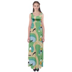 Girls With Dogs For A Walk In The Park Empire Waist Maxi Dress by SychEva