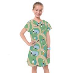 Girls With Dogs For A Walk In The Park Kids  Drop Waist Dress by SychEva