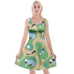 Girls With Dogs For A Walk In The Park Reversible Velvet Sleeveless Dress by SychEva