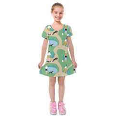 Girls With Dogs For A Walk In The Park Kids  Short Sleeve Velvet Dress by SychEva