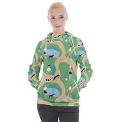 Girls With Dogs For A Walk In The Park Women s Hooded Pullover by SychEva