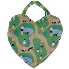 Girls With Dogs For A Walk In The Park Giant Heart Shaped Tote by SychEva