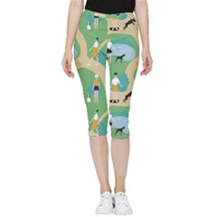 Girls With Dogs For A Walk In The Park Inside Out Lightweight Velour Capri Leggings  by SychEva