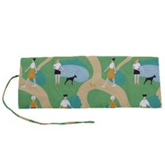 Girls With Dogs For A Walk In The Park Roll Up Canvas Pencil Holder (s) by SychEva