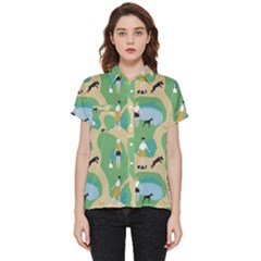 Girls With Dogs For A Walk In The Park Short Sleeve Pocket Shirt by SychEva