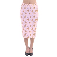 Cute Chihuahua With Sparkles On A Pink Background Velvet Midi Pencil Skirt by SychEva