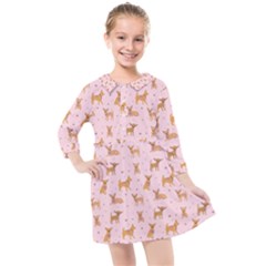 Cute Chihuahua With Sparkles On A Pink Background Kids  Quarter Sleeve Shirt Dress by SychEva